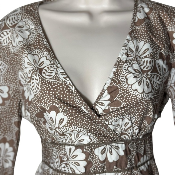 Boden Beige And brown Floral A-Line Sheath Dress Wrap Around Dress Size 10R - Picture 4 of 13